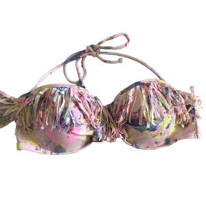 Victoria’s Secret Multicolored Swim Bikini Halter Top Size 34C Tassels